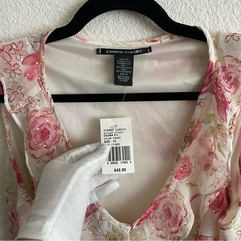 NWT Vintage Pierre Cardin Pastel Ruffle Women’s Top Size 14 - Picture 2 of 4